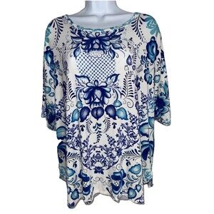 Johnny Was Janie Favorite Oversized Cropped T-Shirt Blue Starling Women X-Large